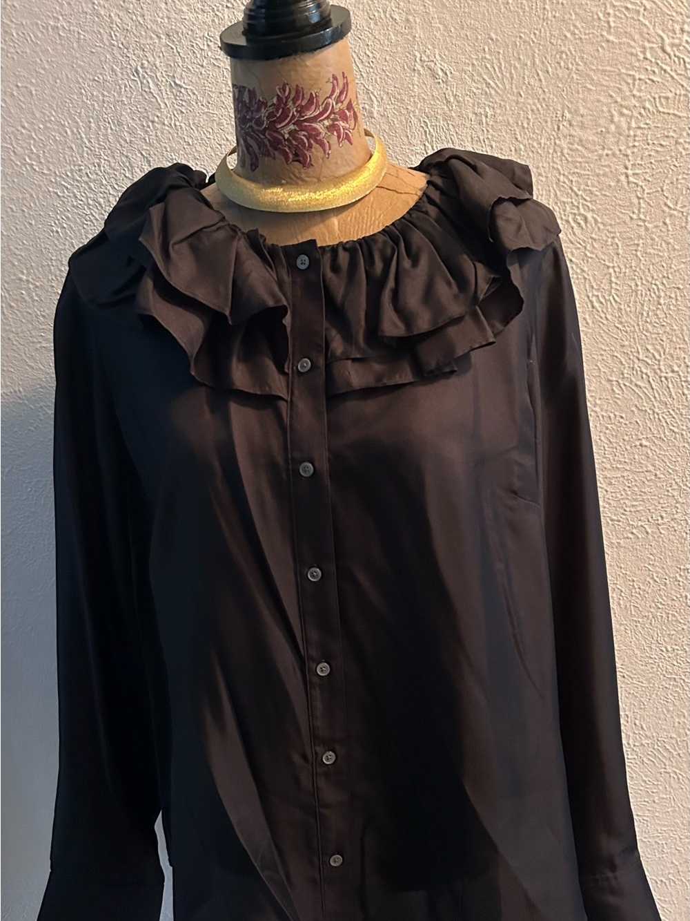 NWT J Crew Elegant Black Ruffle Collar Button-Front Women's Top